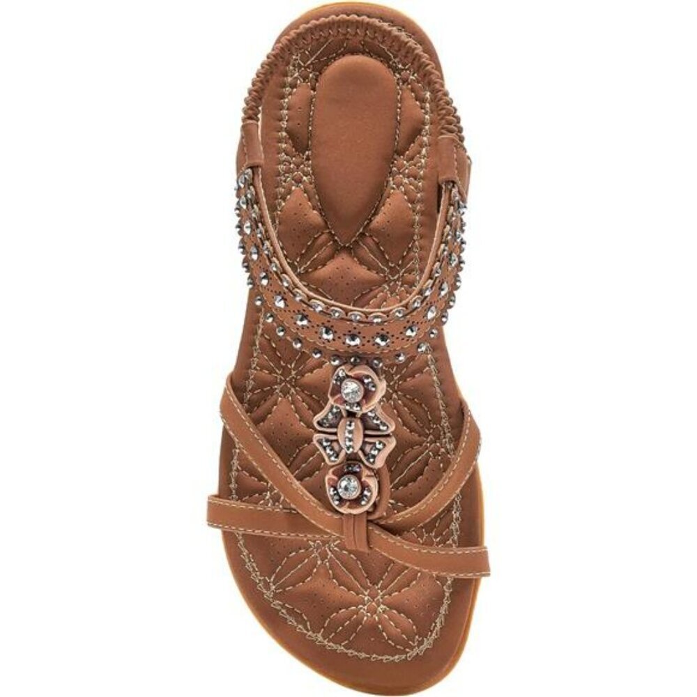 Alicegana Womens Boho Sandals Jeweled Flat Summer Shoes Comfort Walking